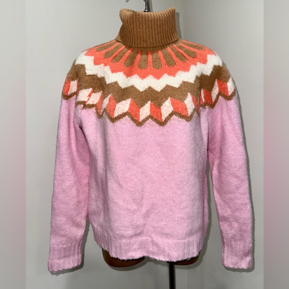 🧶 J.Crew Fair Isle Turtleneck Sweater – Pink, Tan & Coral